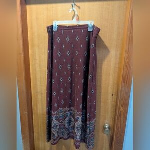 dressbarn Burgundy Patterned Maxi Skirt